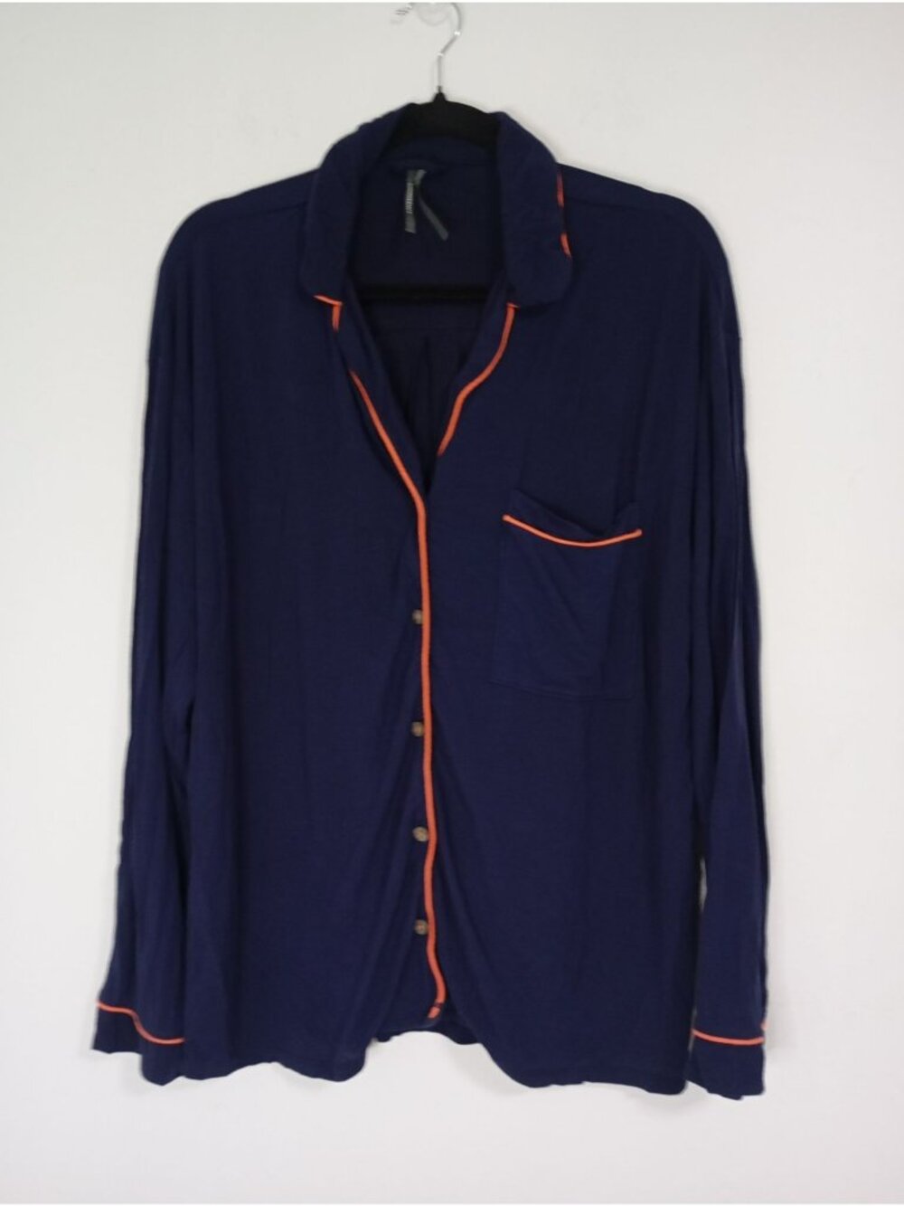 Anthropologie Navy Pajama Set Button-Down Top Wide-Leg Pants XS Top M Pants